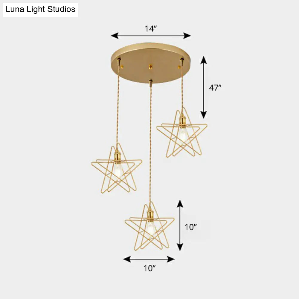 Nordic Metal Cluster Pendant Light With 3 Wire Frame Heads For Dining Room Ceiling Gold / C Round