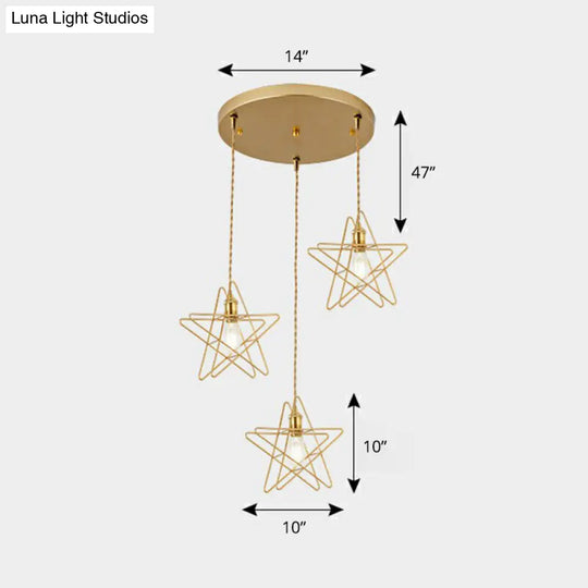 Nordic Metal Cluster Pendant Light With 3 Wire Frame Heads For Dining Room Ceiling Gold / C Round