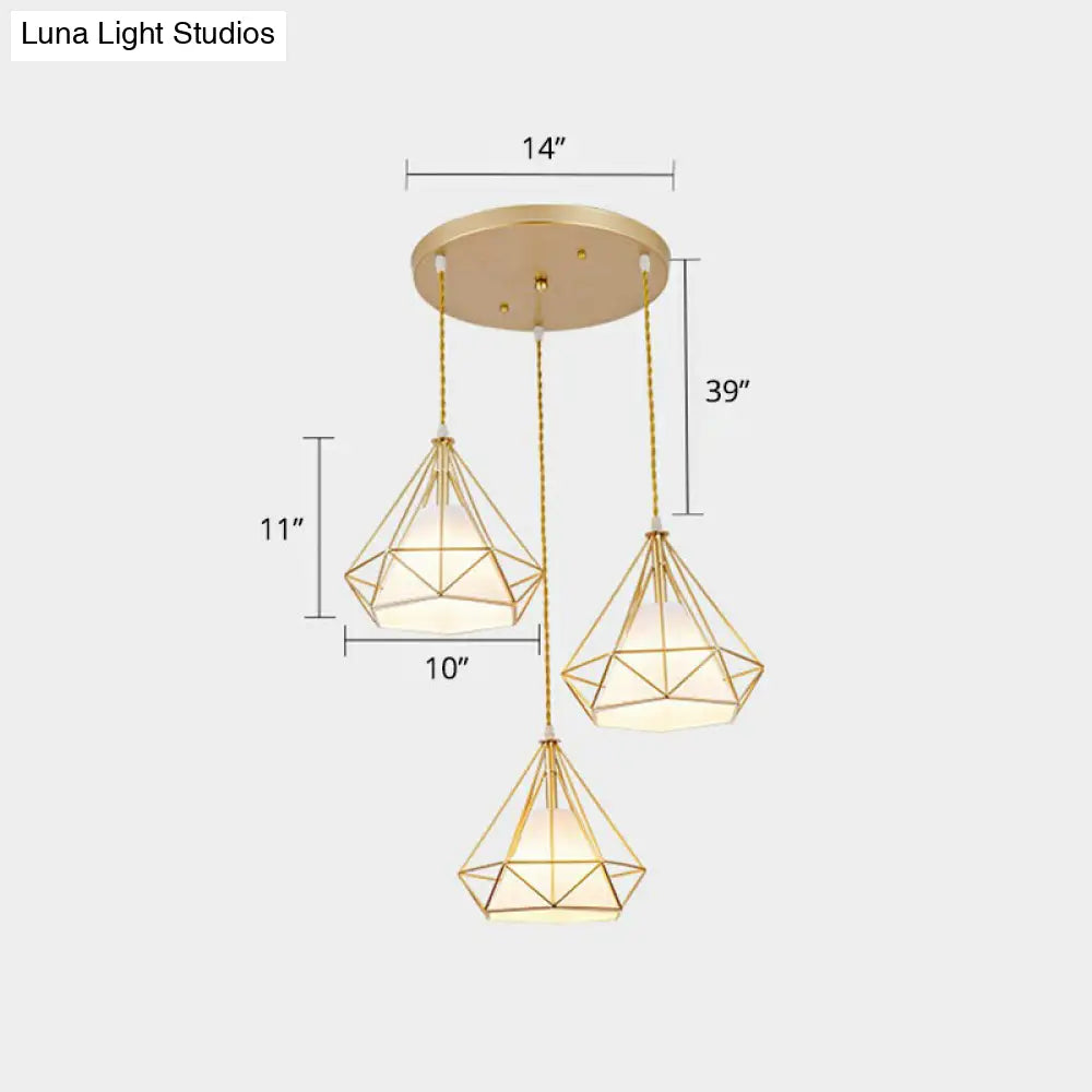 Nordic Metal Cluster Pendant Light With 3 Wire Frame Heads For Dining Room Ceiling Gold / B Round