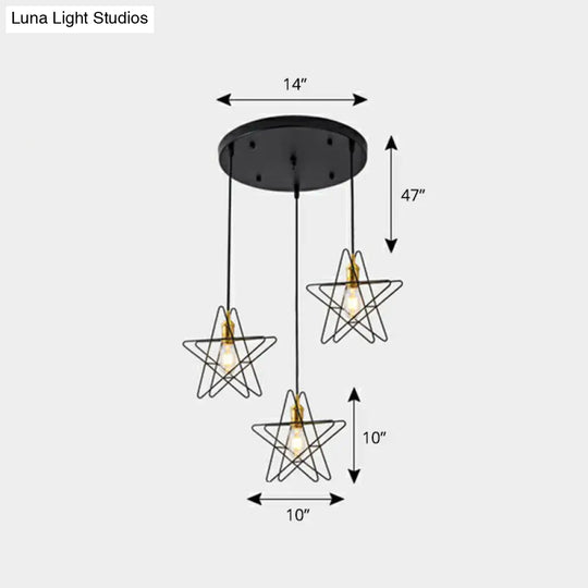 Nordic Metal Cluster Pendant Light With 3 Wire Frame Heads For Dining Room Ceiling Black / C Round