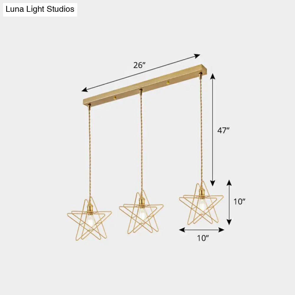 Nordic Metal Cluster Pendant Light With 3 Wire Frame Heads For Dining Room Ceiling Gold / C Linear