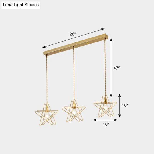 Nordic Metal Cluster Pendant Light With 3 Wire Frame Heads For Dining Room Ceiling Gold / C Linear