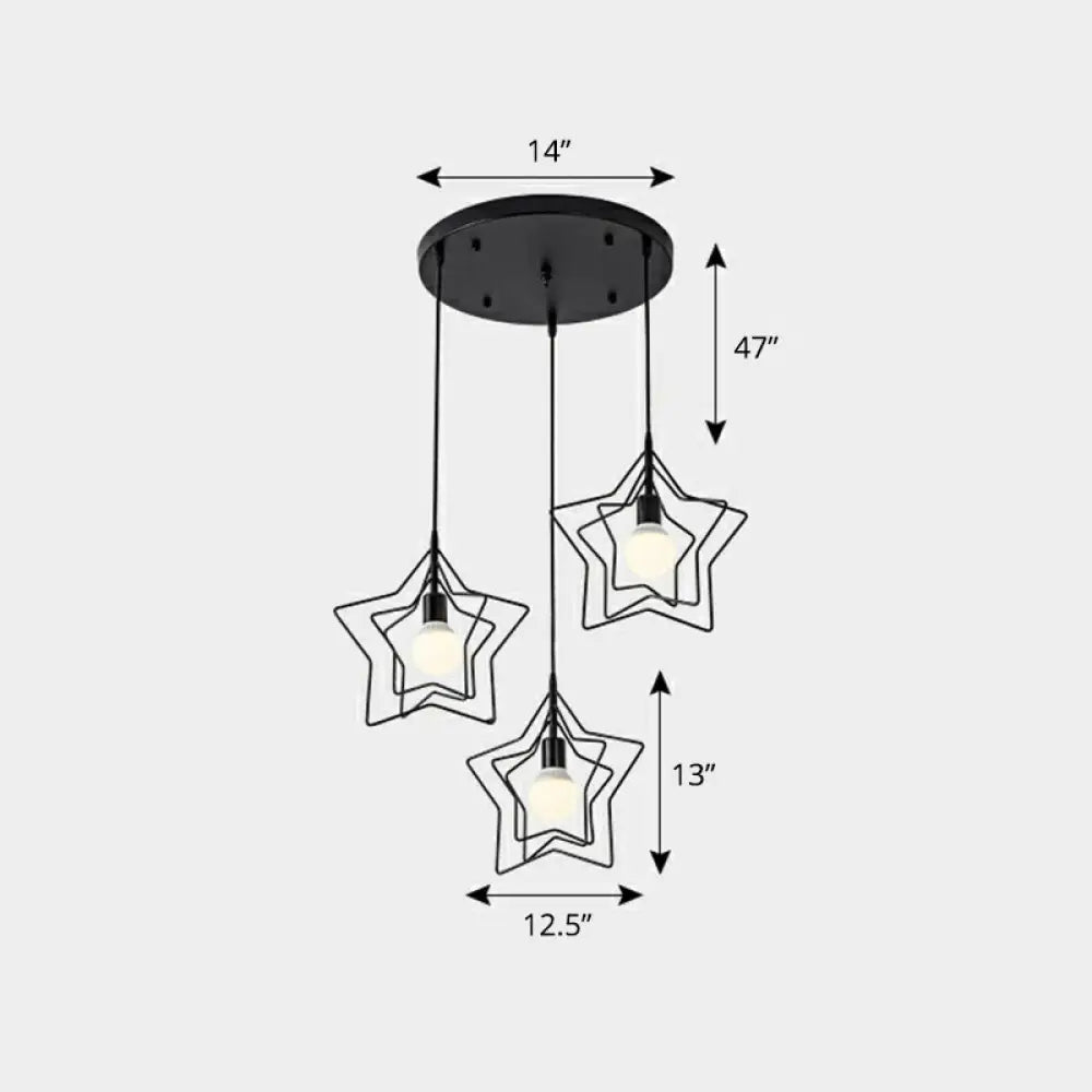 3-Head Nordic Metal Pendant Light - Wire Frame Cluster Ceiling Fixture For Dining Room Black / A