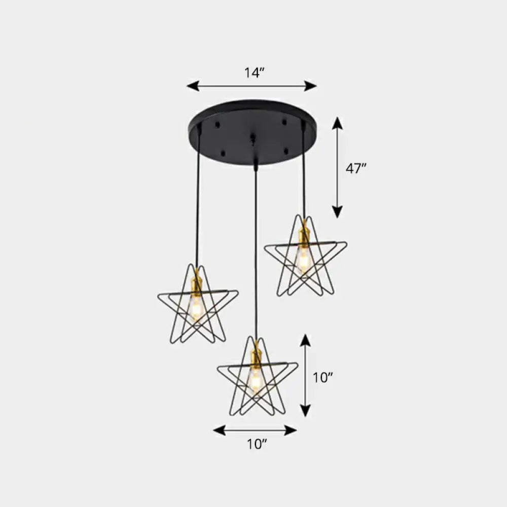 3-Head Nordic Metal Pendant Light - Wire Frame Cluster Ceiling Fixture For Dining Room Black / C