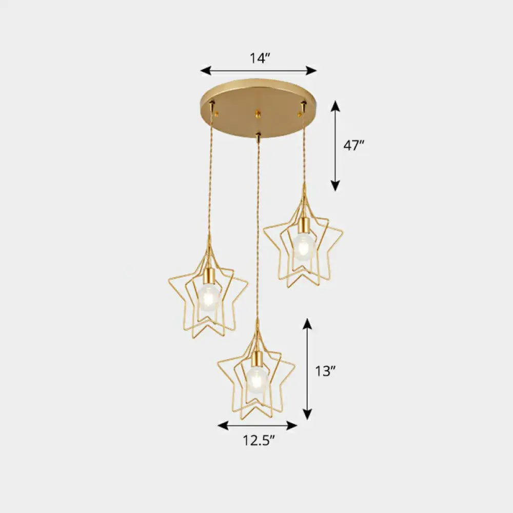 3-Head Nordic Metal Pendant Light - Wire Frame Cluster Ceiling Fixture For Dining Room Gold / A
