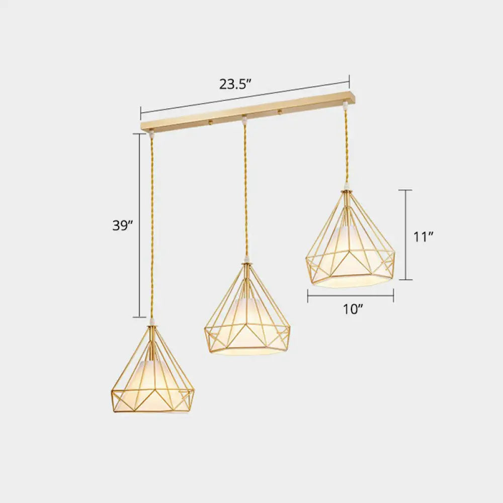 3-Head Nordic Metal Pendant Light - Wire Frame Cluster Ceiling Fixture For Dining Room Gold / B