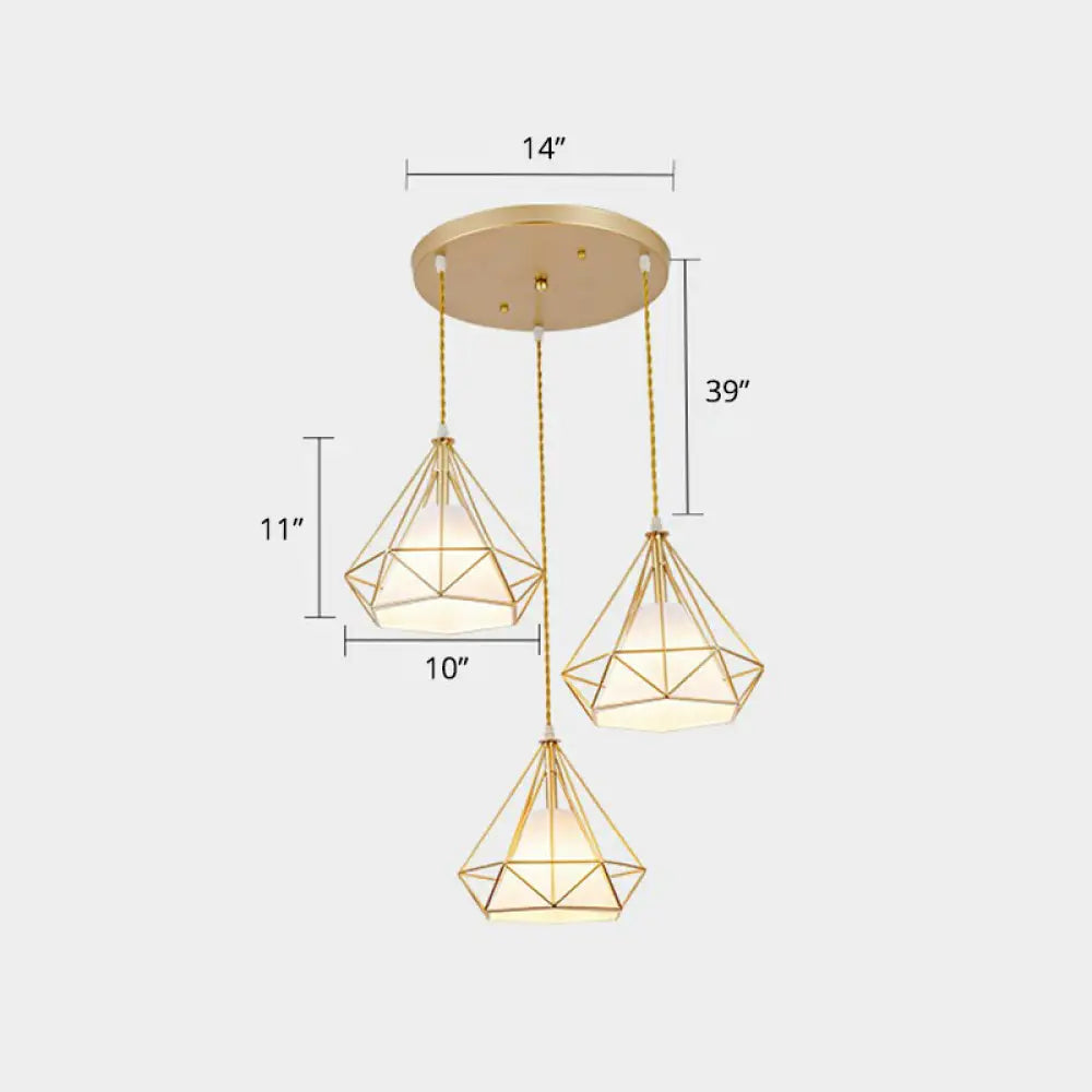 3-Head Nordic Metal Pendant Light - Wire Frame Cluster Ceiling Fixture For Dining Room Gold / B
