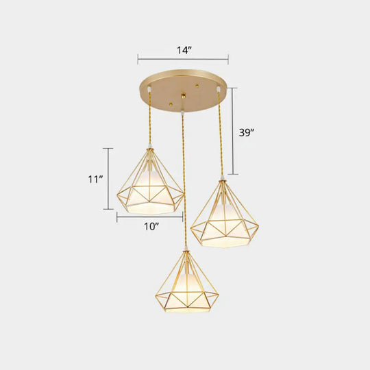 3-Head Nordic Metal Pendant Light - Wire Frame Cluster Ceiling Fixture For Dining Room Gold / B