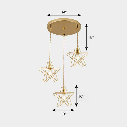 3-Head Nordic Metal Pendant Light - Wire Frame Cluster Ceiling Fixture For Dining Room Gold / C