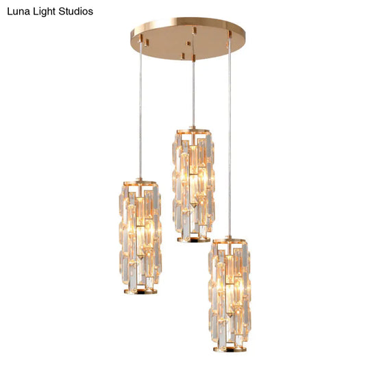 3-Head Multi Light Pendant With Crystal Shade - Modern Gold Bedroom Hanging Lamp