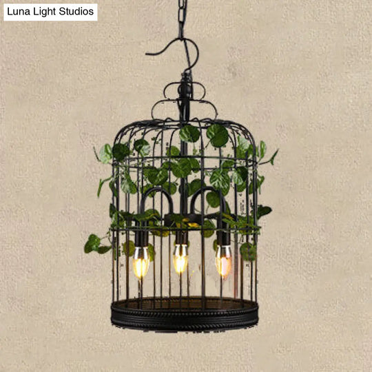 Stylish 3-Head Pendant Light Chandelier With Wire Cage In Black - Ideal For Restaurants / Birdcage