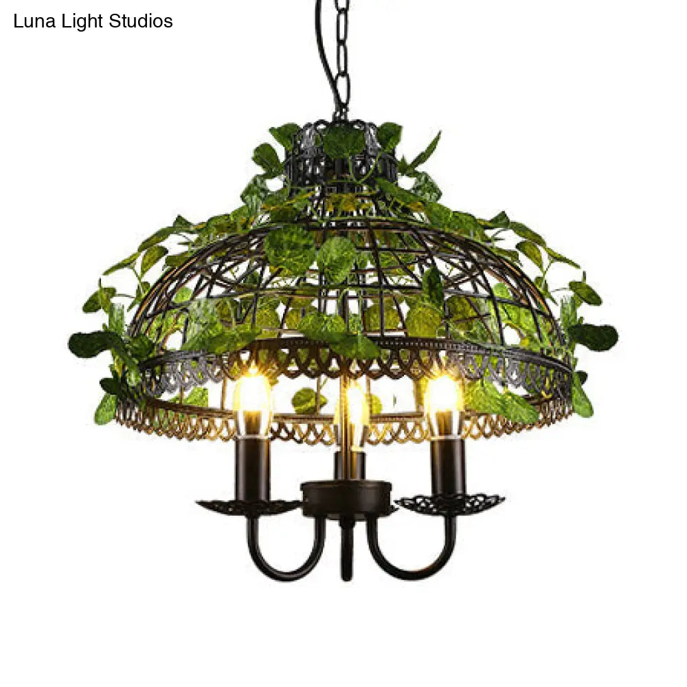 Stylish 3-Head Pendant Light Chandelier With Wire Cage In Black - Ideal For Restaurants / Bowl