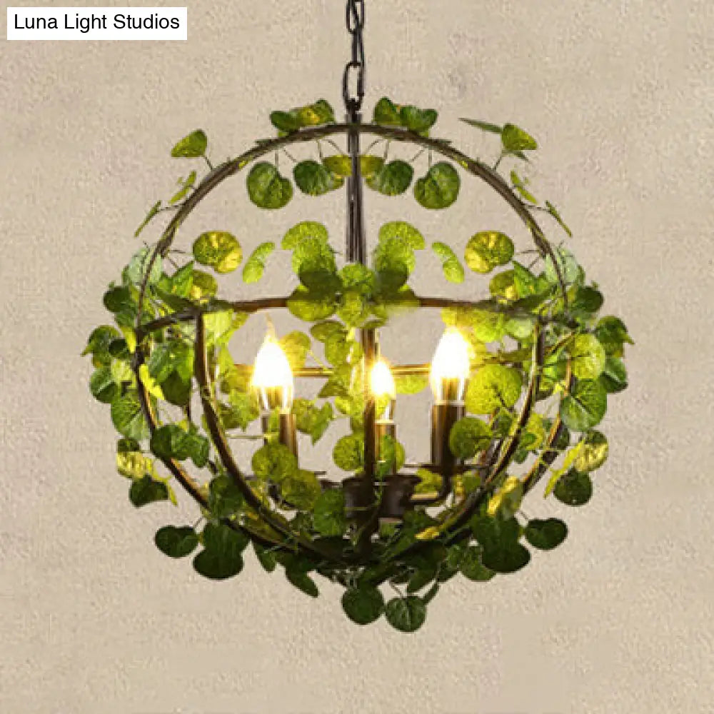 Stylish 3-Head Pendant Light Chandelier With Wire Cage In Black - Ideal For Restaurants / Globe