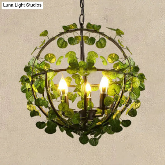 Stylish 3-Head Pendant Light Chandelier With Wire Cage In Black - Ideal For Restaurants / Globe