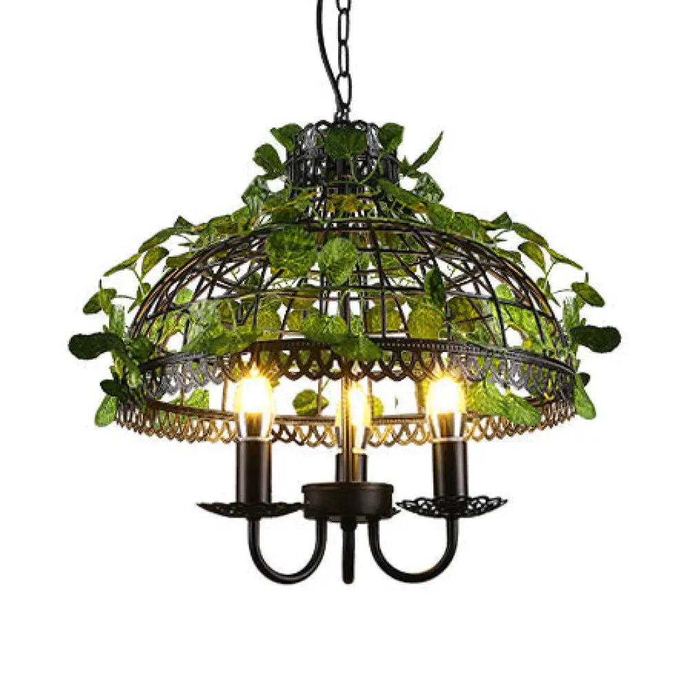 3-Head Pendant Light - Lodge Stylish Metal Hanging Chandelier With Wire Cage In Black For