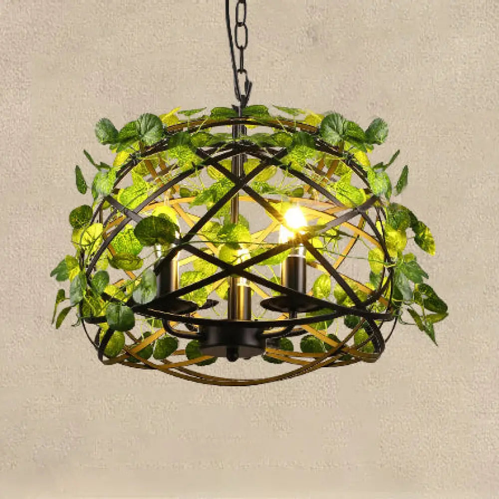 3-Head Pendant Light - Lodge Stylish Metal Hanging Chandelier With Wire Cage In Black For