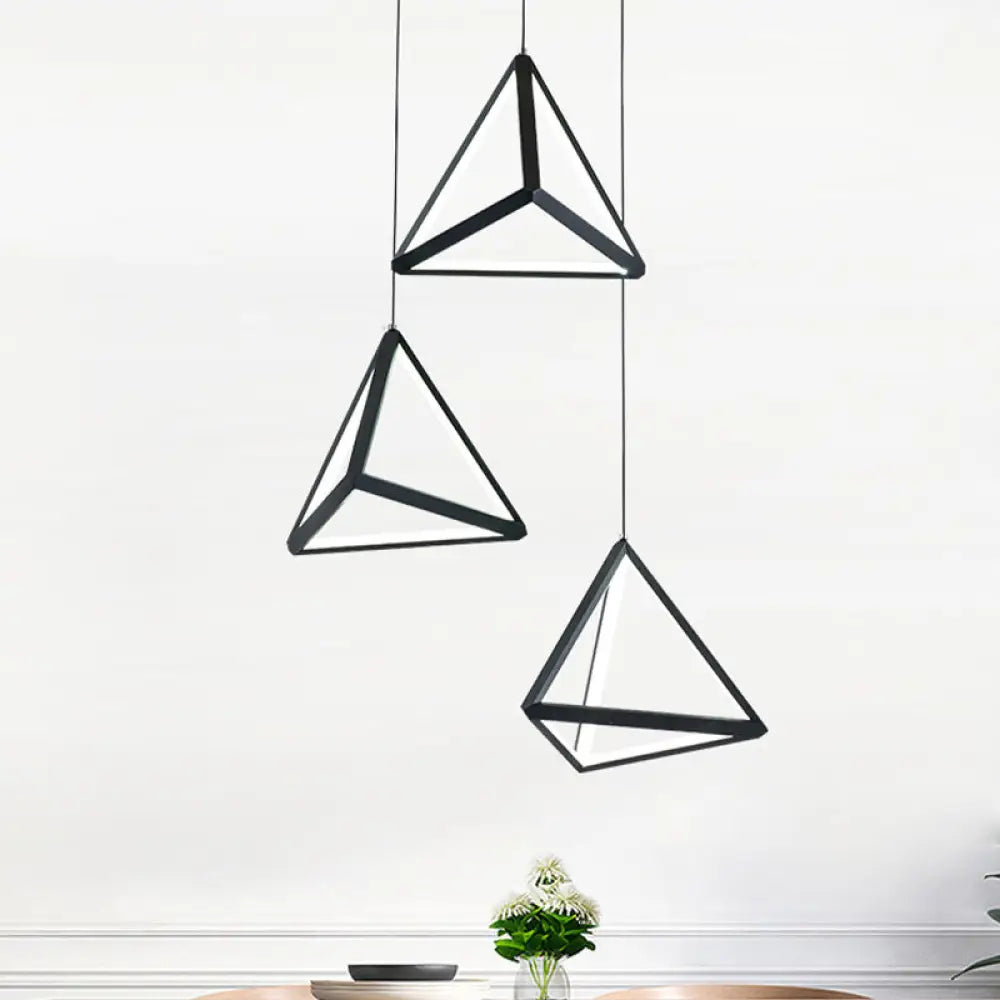 3-Head Simple Black Led Pendant Ceiling Lamp With Triangle Metal Shade For Restaurants