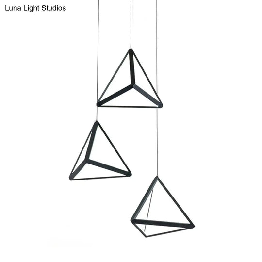 Modern Black Led Pendant Light With Triangle Metal Shade - 3 Heads Restaurant Multi Ceiling Lamp