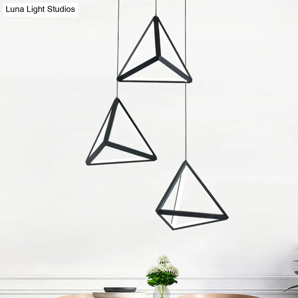 Modern Black Led Pendant Light With Triangle Metal Shade - 3 Heads Restaurant Multi Ceiling Lamp