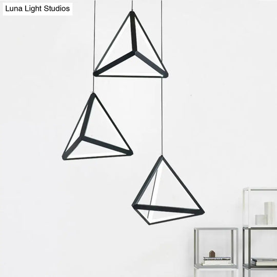 Modern Black Led Pendant Light With Triangle Metal Shade - 3 Heads Restaurant Multi Ceiling Lamp