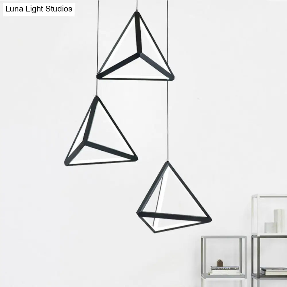 3-Head Simple Black Led Pendant Ceiling Lamp With Triangle Metal Shade For Restaurants