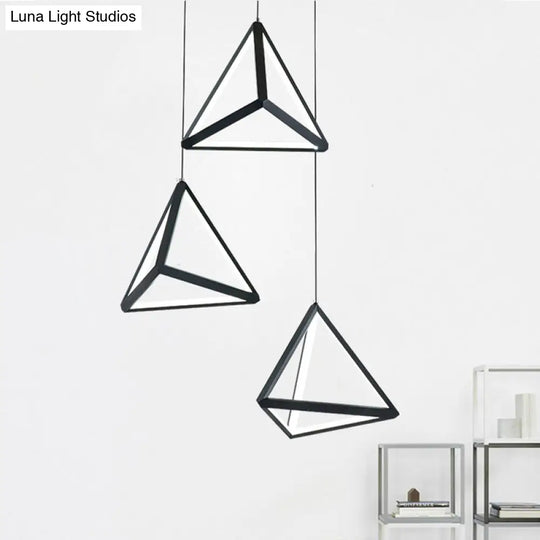 3-Head Simple Black Led Pendant Ceiling Lamp With Triangle Metal Shade For Restaurants