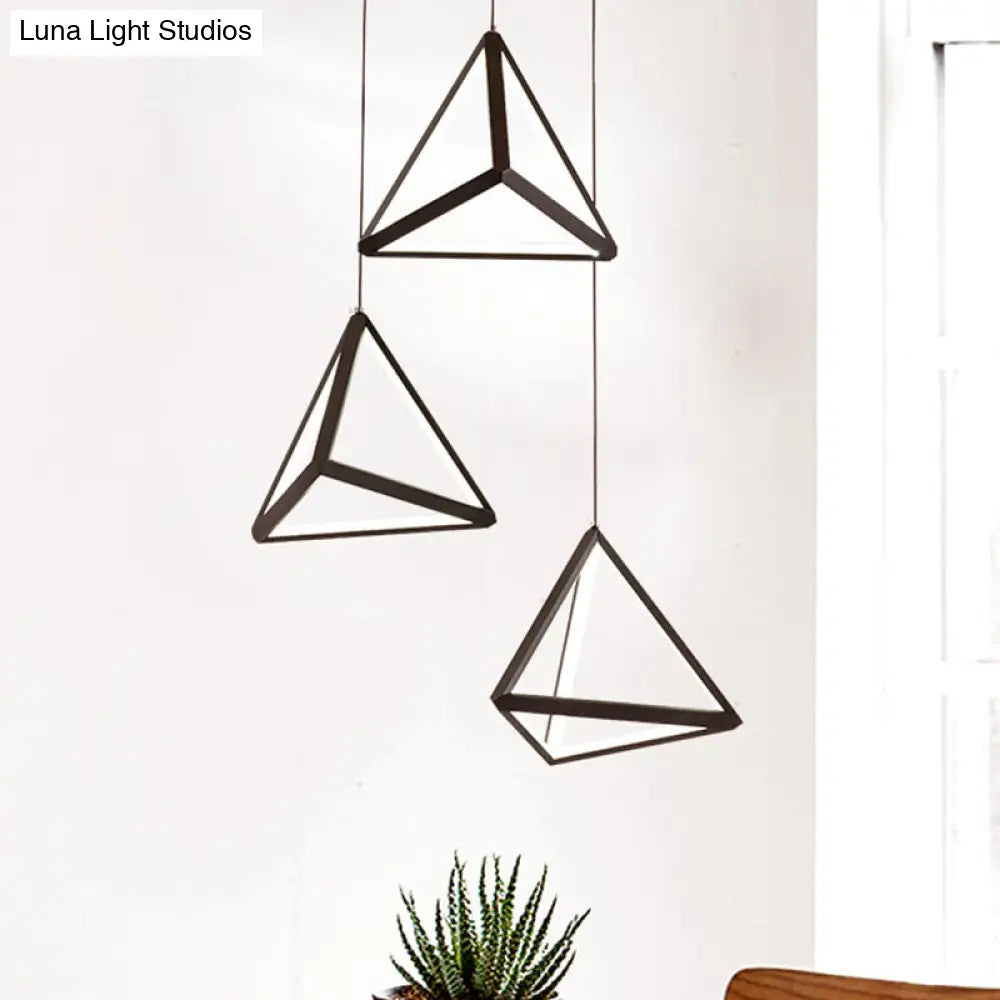 Modern Black Led Pendant Light With Triangle Metal Shade - 3 Heads Restaurant Multi Ceiling Lamp