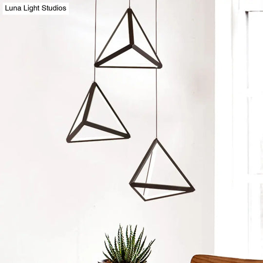 Modern Black Led Pendant Light With Triangle Metal Shade - 3 Heads Restaurant Multi Ceiling Lamp