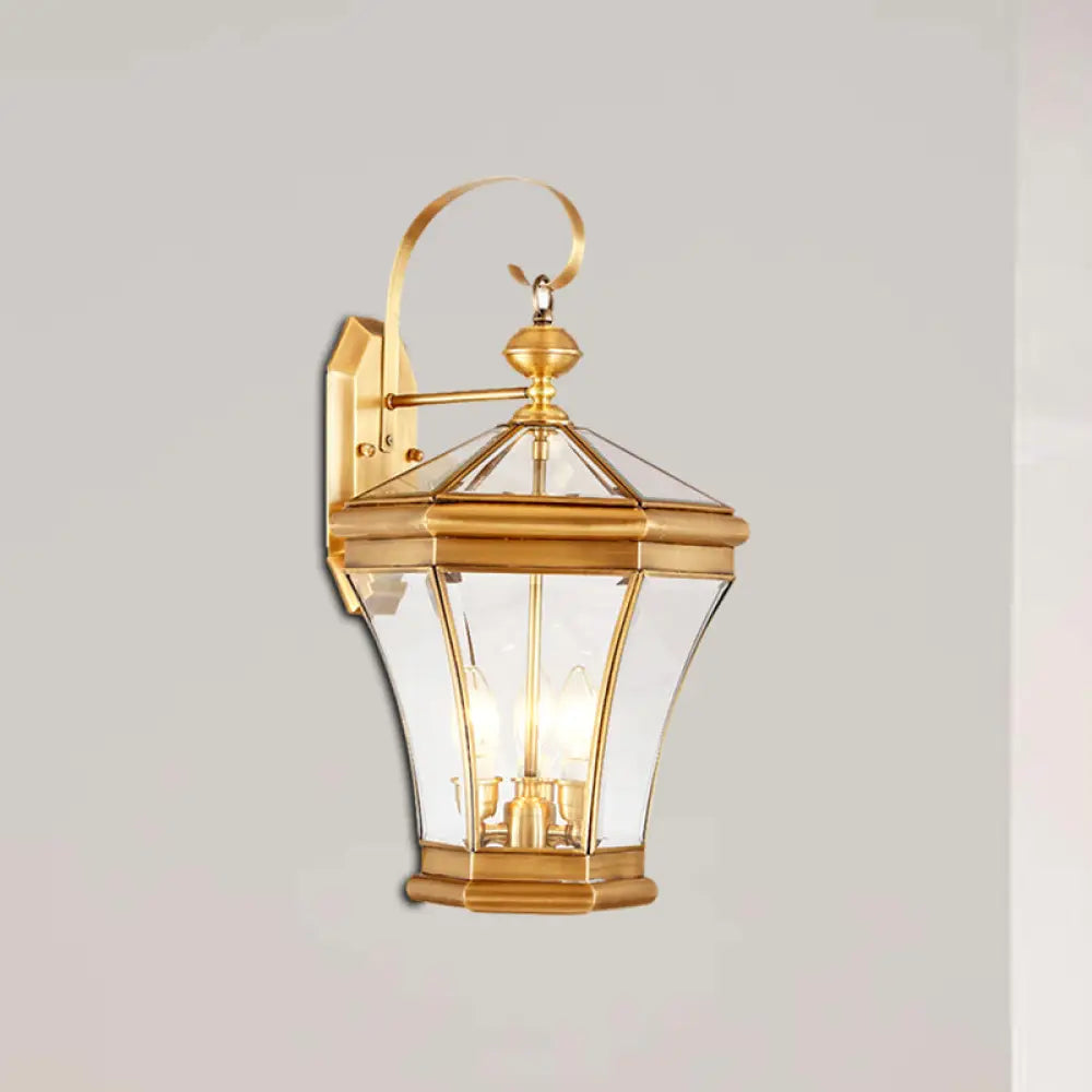 3-Head Traditional Gold Metal Lantern Wall Sconce Lighting For Stairs