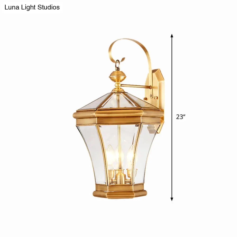 3-Head Traditional Gold Metal Lantern Wall Sconce Lighting For Stairs