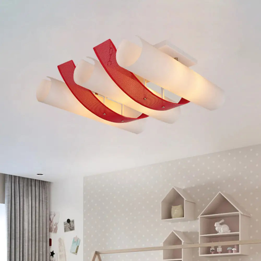 3-Head Ultra Thin Flush Mount Ceiling Light In Red And White Acrylic Simplicity Design Red-White