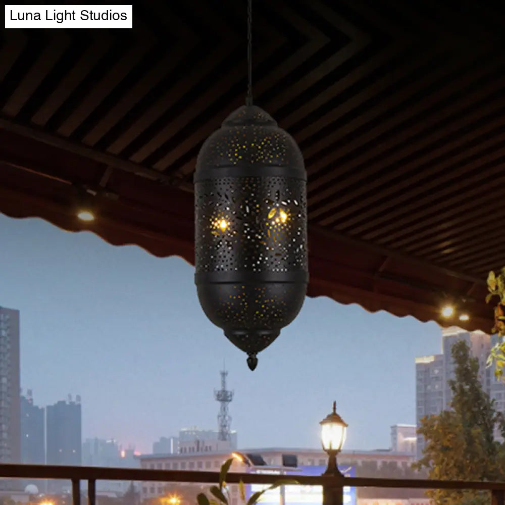 3-Light Arab Etched Metal Ceiling Chandelier In Black For Dining Room