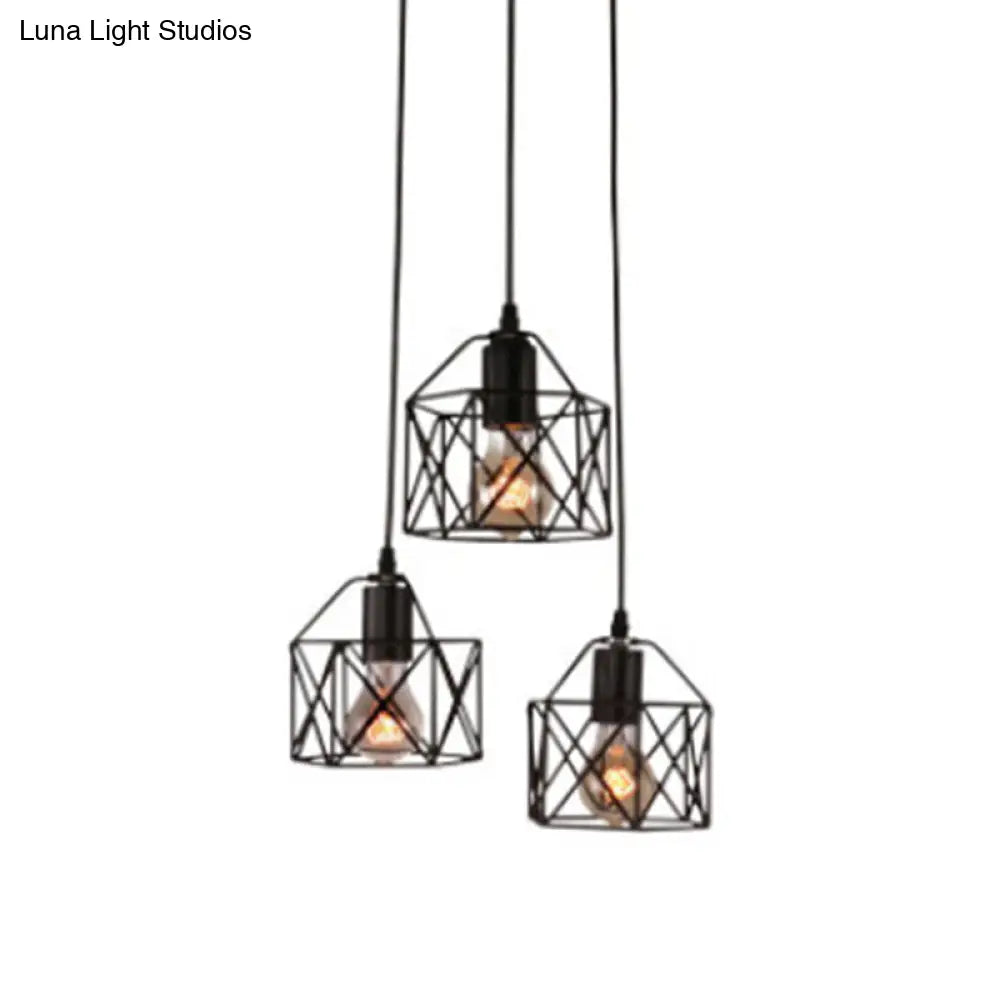 3-Light Birdcage Multi Pendant Industrial Metal Ceiling Lights For Restaurants