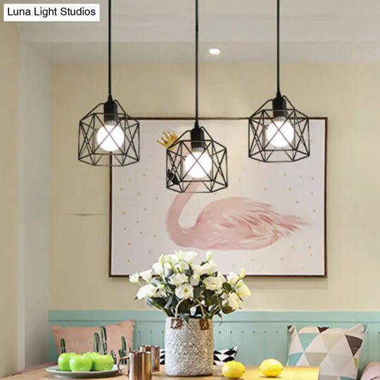 3-Light Birdcage Multi Pendant Industrial Metal Ceiling Lights For Restaurants