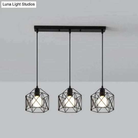 Industrial Style Metal Birdcage Pendant Lights For Restaurants - Set Of 3