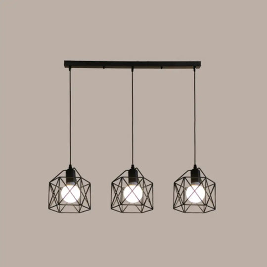 3-Light Birdcage Multi Pendant Industrial Metal Ceiling Lights For Restaurants Black / Linear