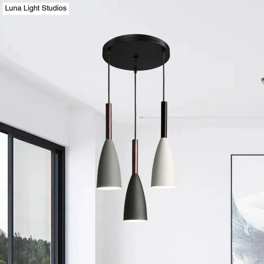 Small Black Iron Pendant Light With 3-Lights For Dining Room Bell Design Round Canopy