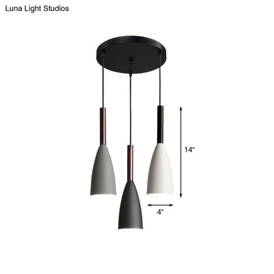 Small Black Iron Pendant Light With 3-Lights For Dining Room Bell Design Round Canopy