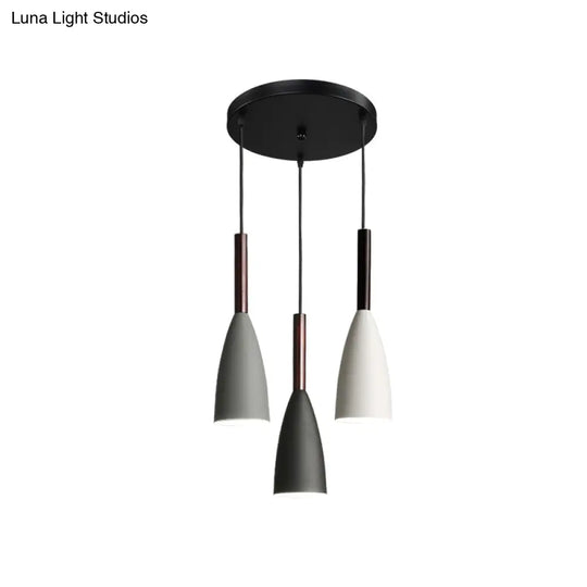 3-Light Black Iron Bell Pendant For Small Dining Rooms With Round Canopy