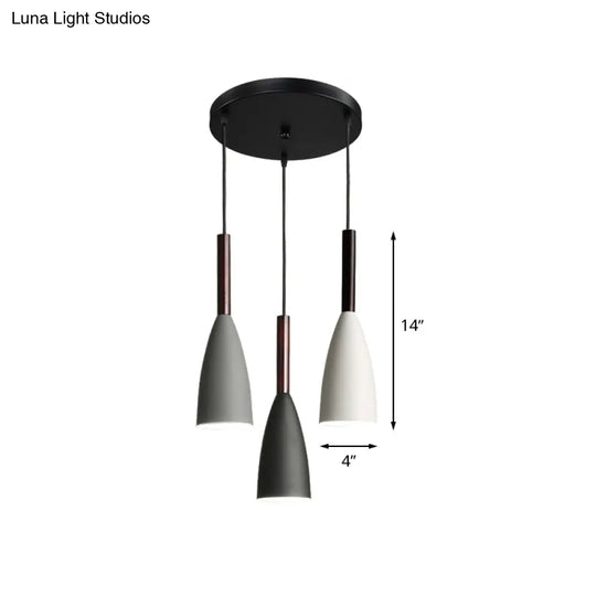 3-Light Black Iron Bell Pendant For Small Dining Rooms With Round Canopy