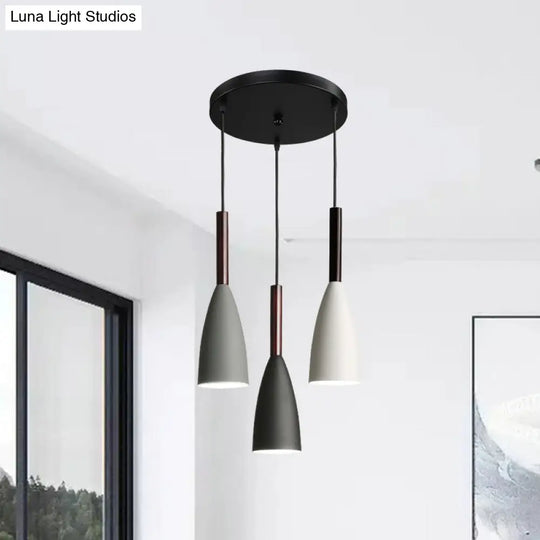 3-Light Black Iron Bell Pendant For Small Dining Rooms With Round Canopy