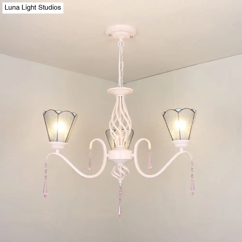 3-Light Cone Pendant With Dimpled Clear Glass And 12’ Chain - Traditional Chandelier