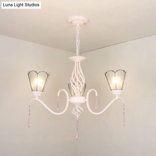 3-Light Cone Pendant With Dimpled Clear Glass And 12’ Chain - Traditional Chandelier