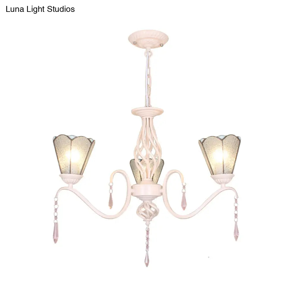 3-Light Cone Pendant With Dimpled Clear Glass And 12’ Chain - Traditional Chandelier