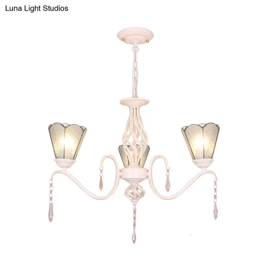 3-Light Cone Pendant With Dimpled Clear Glass And 12’ Chain - Traditional Chandelier