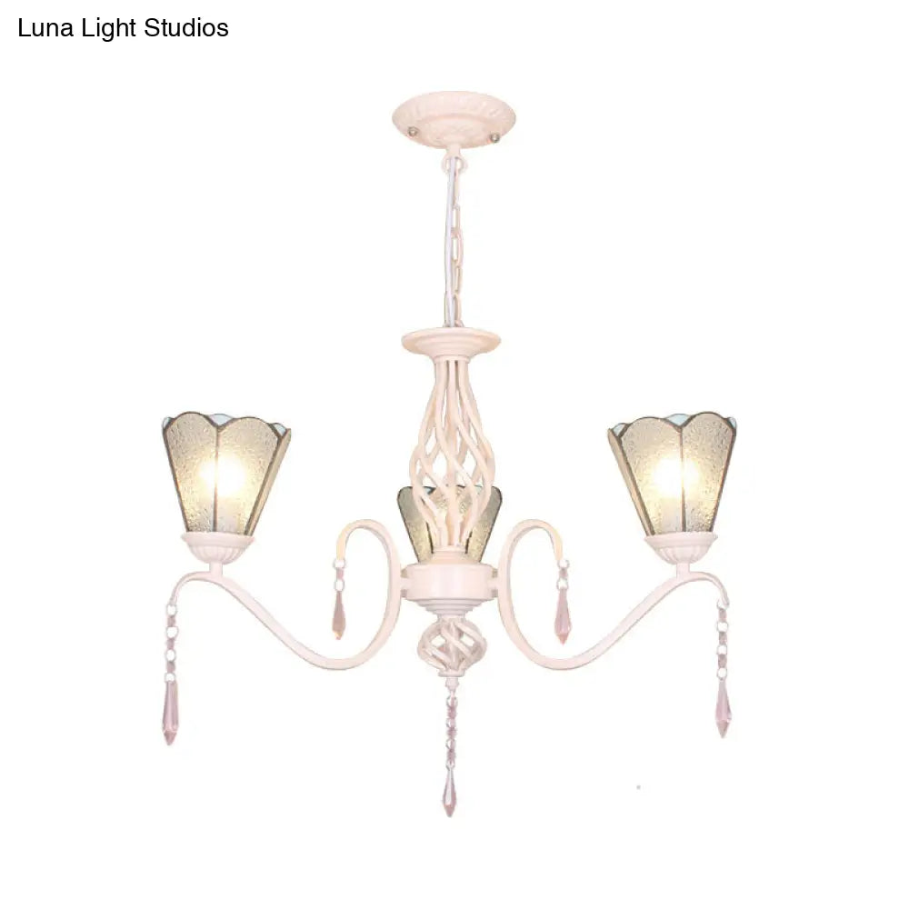 Traditional Cone Hanging Chandelier With Dimpled Clear Glass And 12 Chain - 3 Lights