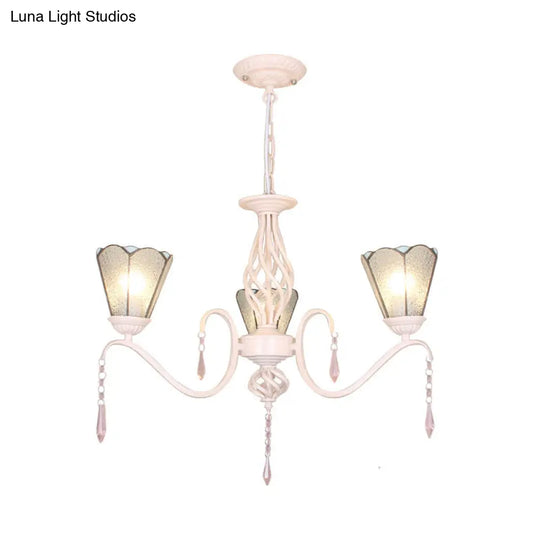 Traditional Cone Hanging Chandelier With Dimpled Clear Glass And 12 Chain - 3 Lights