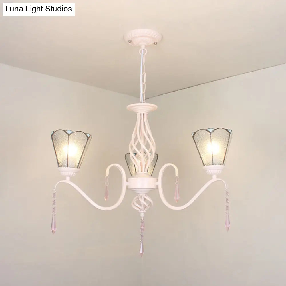 Traditional Cone Hanging Chandelier With Dimpled Clear Glass And 12 Chain - 3 Lights