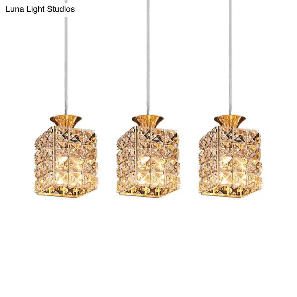 Crystal Island Pendant Light With 3-Lights And Cutout Linear Rectangle Shade