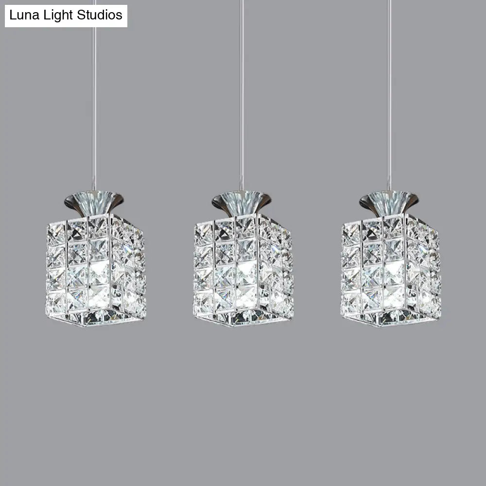 3-Light Crystal Island Pendant With Cutout Linear Design